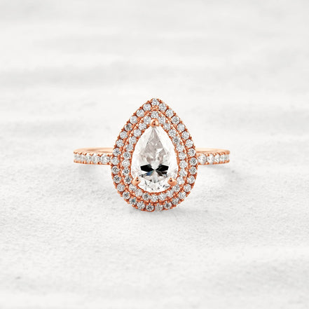 Lab Created Moissanite Pear Cut Double Halo Engagement Ring
