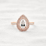 Lab Created Moissanite Pear Cut Double Halo Engagement Ring