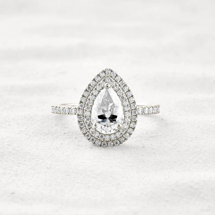 Lab Created Moissanite Pear Cut Double Halo Engagement Ring