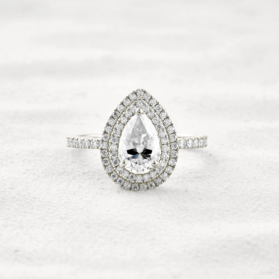 Lab Created Moissanite Pear Cut Double Halo Engagement Ring