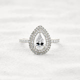 Lab Created Moissanite Pear Cut Double Halo Engagement Ring