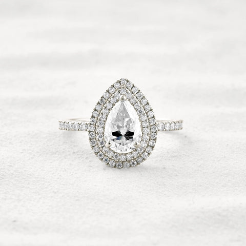 Lab Created Moissanite Pear Cut Double Halo Engagement Ring