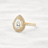 Lab Created Moissanite Pear Cut Double Halo Engagement Ring