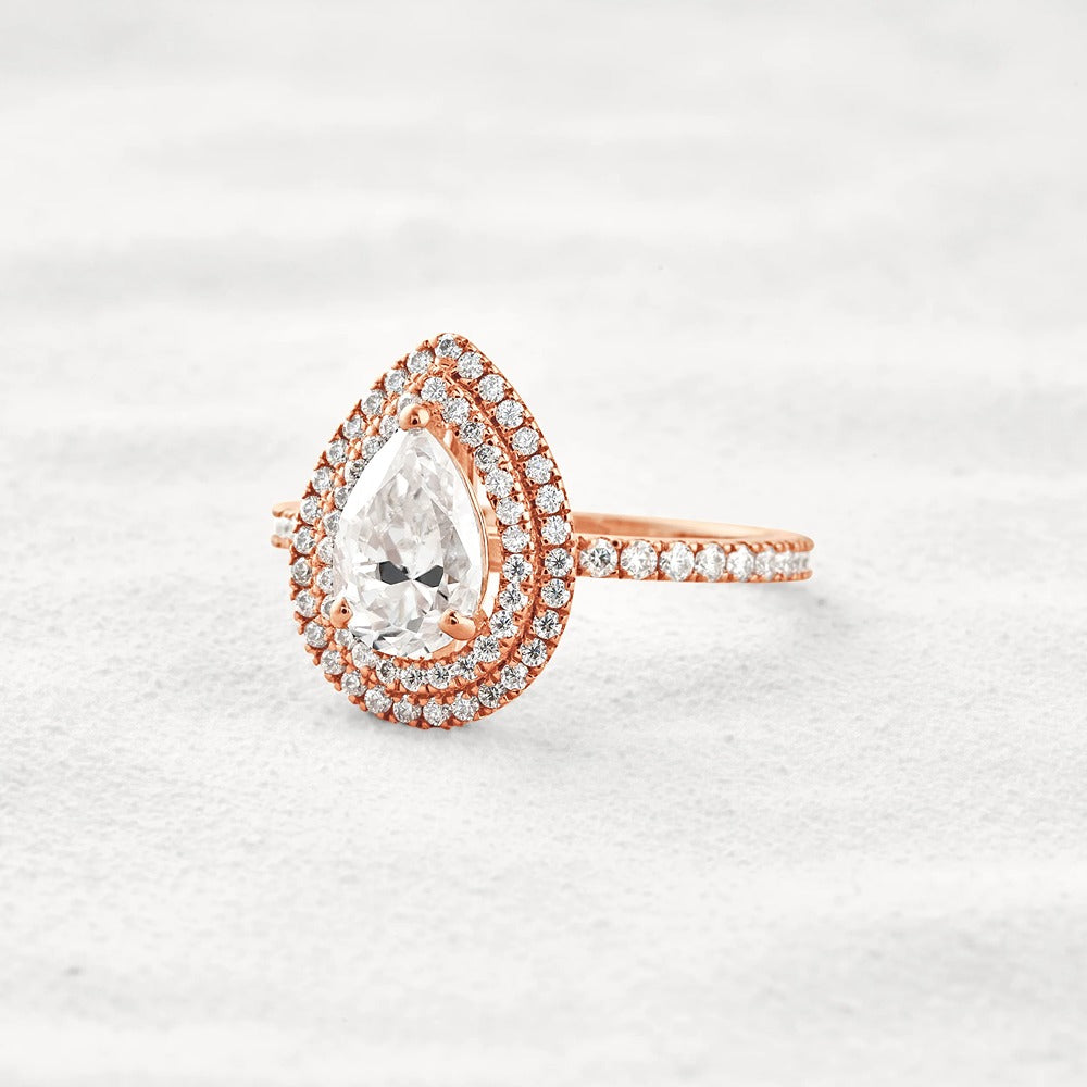 Lab Created Moissanite Pear Cut Double Halo Engagement Ring