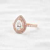 Lab Created Moissanite Pear Cut Double Halo Engagement Ring