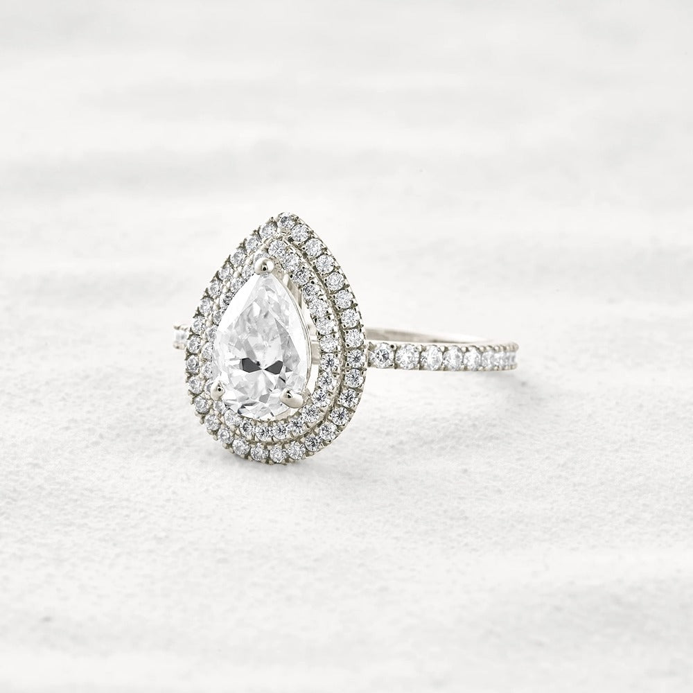 Lab Created Moissanite Pear Cut Double Halo Engagement Ring