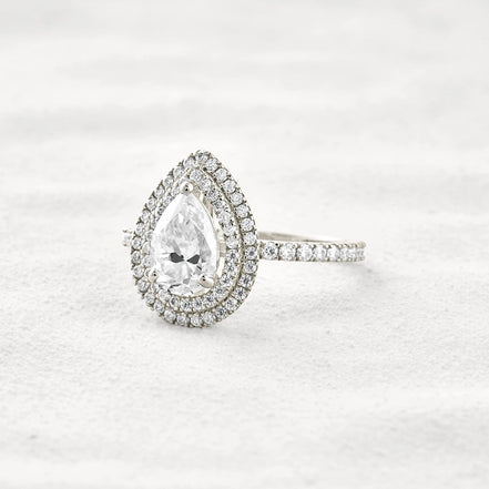 Lab Created Moissanite Pear Cut Double Halo Engagement Ring