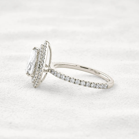 Lab Created Moissanite Pear Cut Double Halo Engagement Ring
