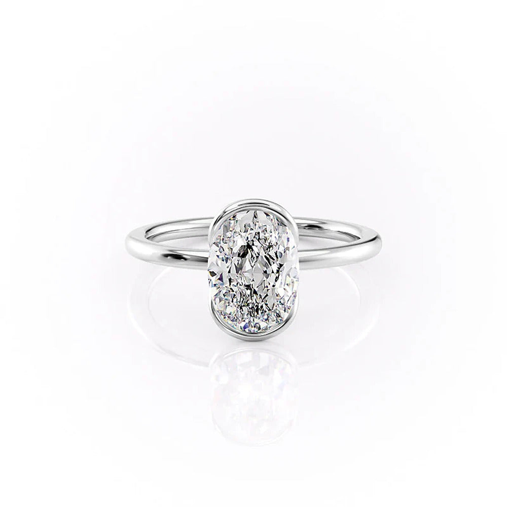 Oval Cut Moissanite Half Bezel Solitaire Ring