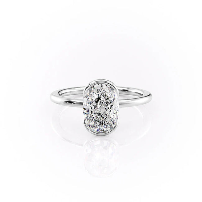 Oval Cut Moissanite Half Bezel Solitaire Ring