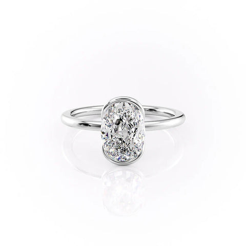 Oval Cut Moissanite Half Bezel Solitaire Ring