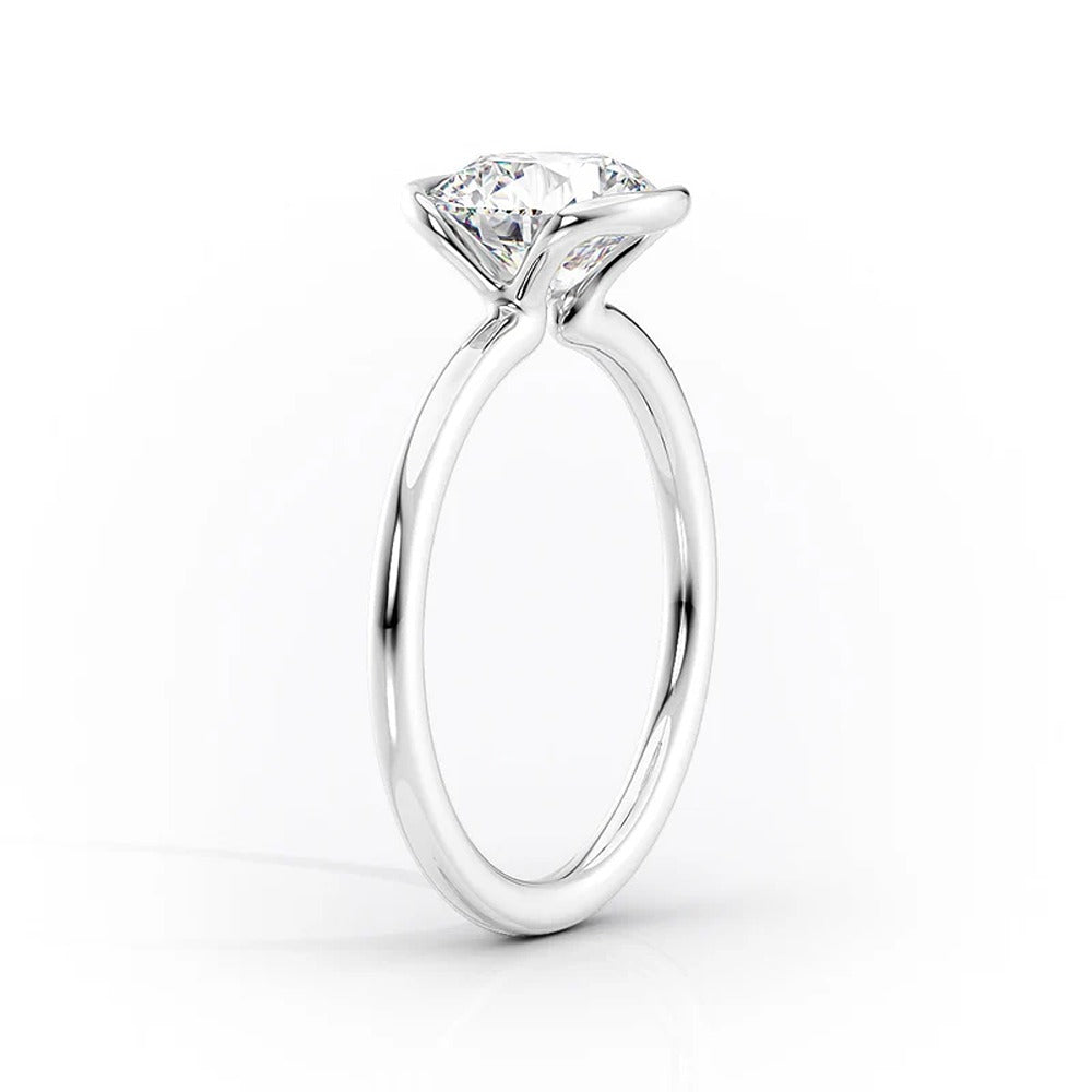 Moissanite Round Cut Half Bezel Set Solitaire Engagement Ring