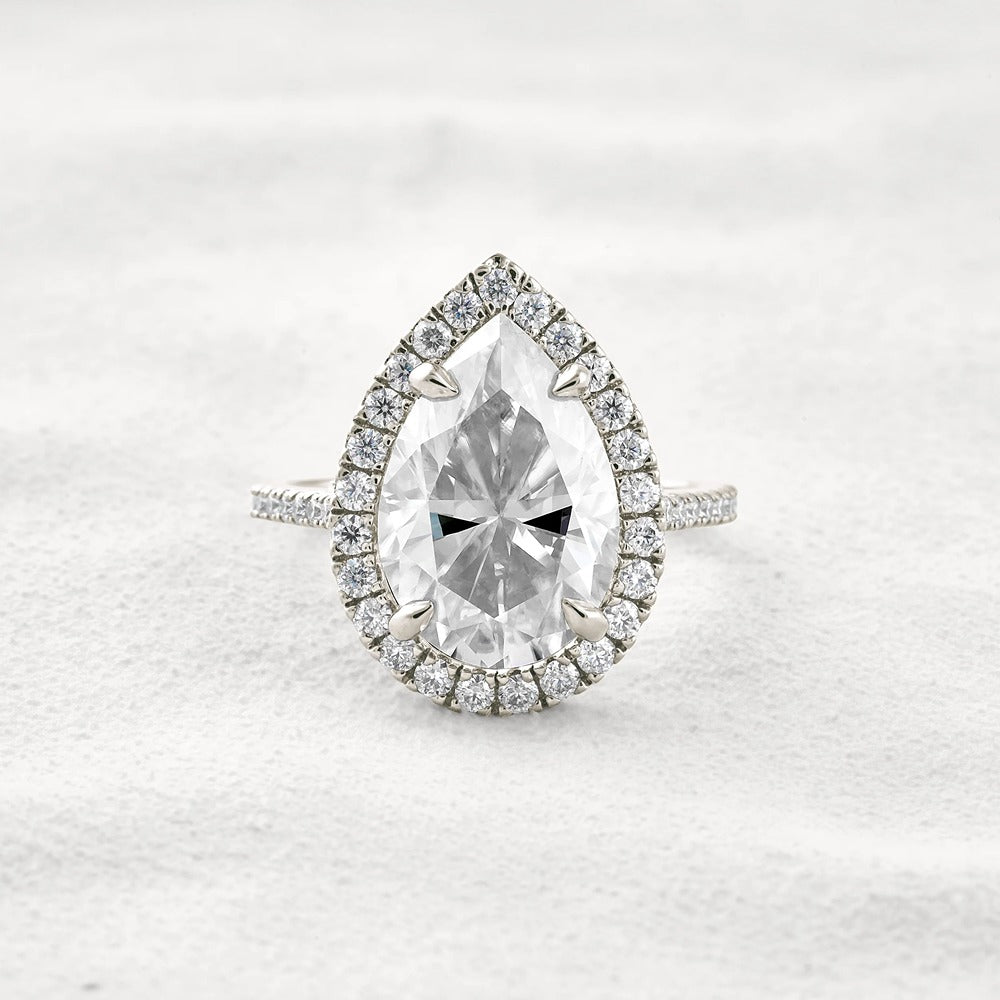 Moissanite Pear Cut Hidden Accent Fancy Engagement Ring