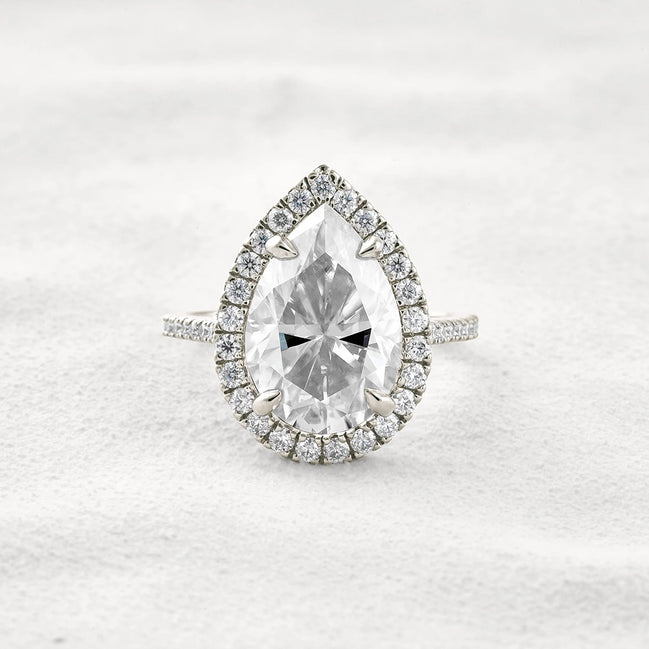 Moissanite Pear Cut Hidden Accent Fancy Engagement Ring