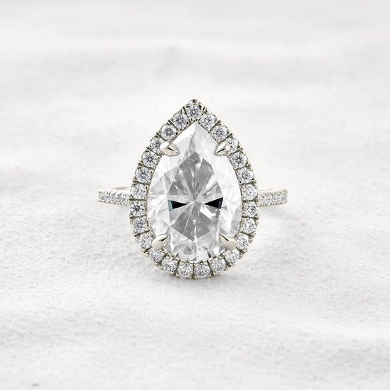 Moissanite Pear Cut Hidden Accent Fancy Engagement Ring