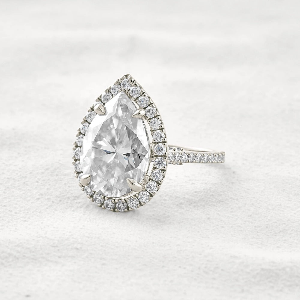 Moissanite Pear Cut Hidden Accent Fancy Engagement Ring