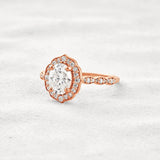 Oval Cut Floral Halo Moissanite Engagement Ring