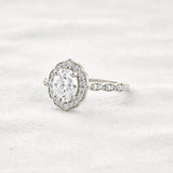 Oval Cut Floral Halo Moissanite Engagement Ring