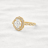 Oval Cut Floral Halo Moissanite Engagement Ring