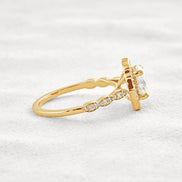 Oval Cut Floral Halo Moissanite Engagement Ring