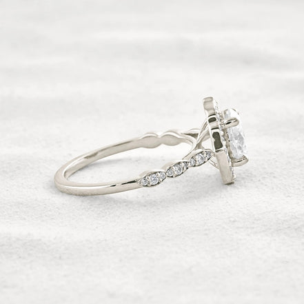Oval Cut Floral Halo Moissanite Engagement Ring