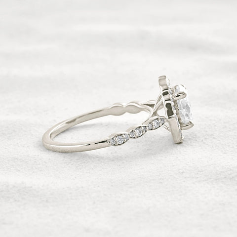 Oval Cut Floral Halo Moissanite Engagement Ring