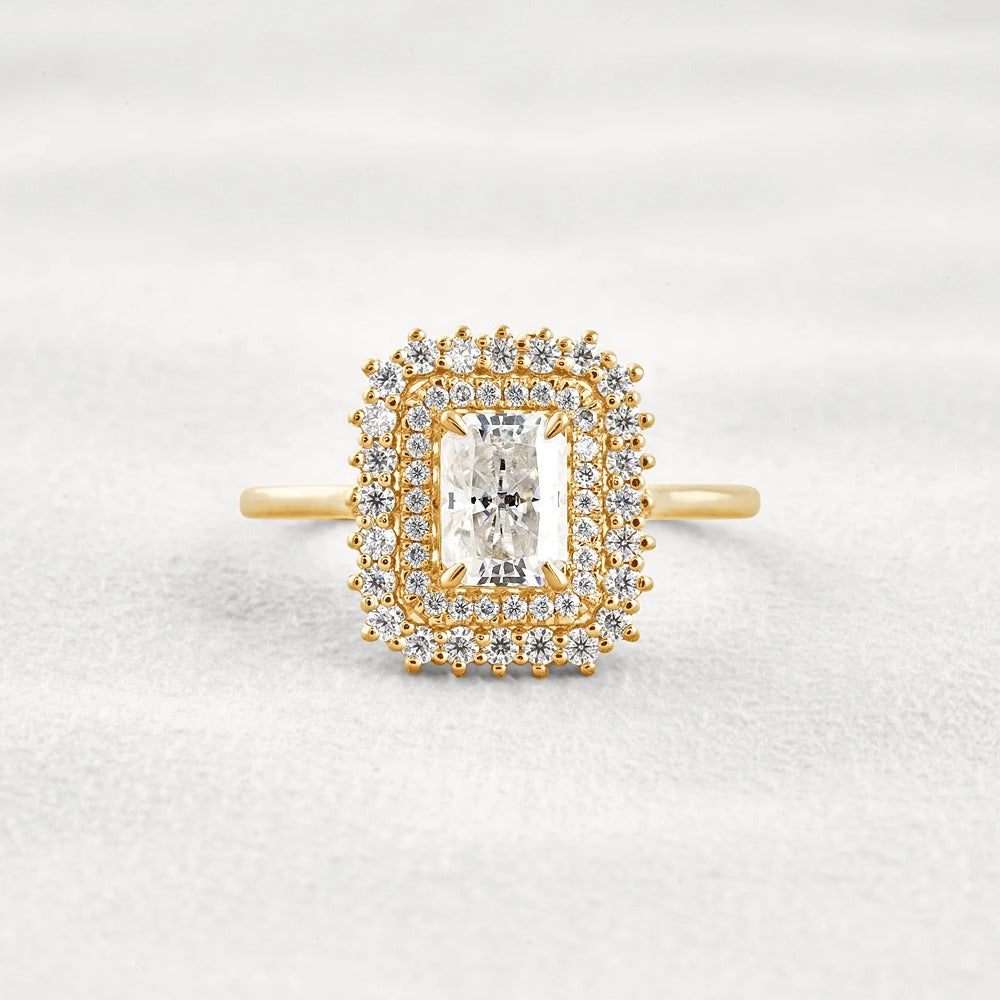 Radiant Cut Double Halo Moissnaite Engagement Wedding Ring