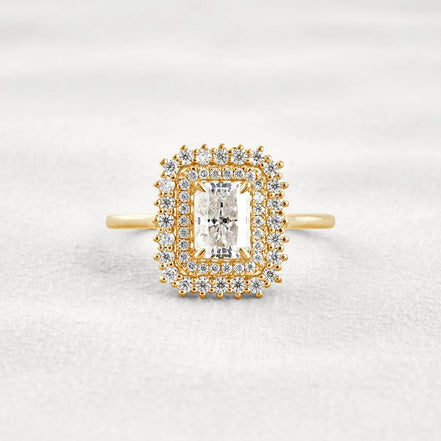 Radiant Cut Double Halo Moissnaite Engagement Wedding Ring
