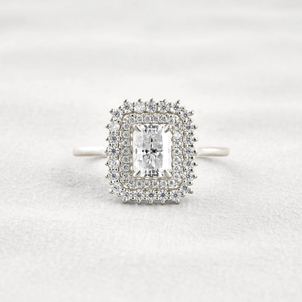 Radiant Cut Double Halo Moissnaite Engagement Wedding Ring