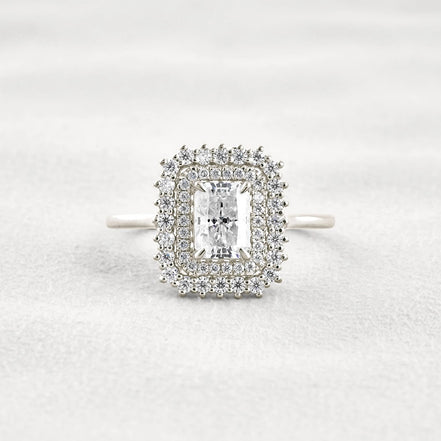 Radiant Cut Double Halo Moissnaite Engagement Wedding Ring