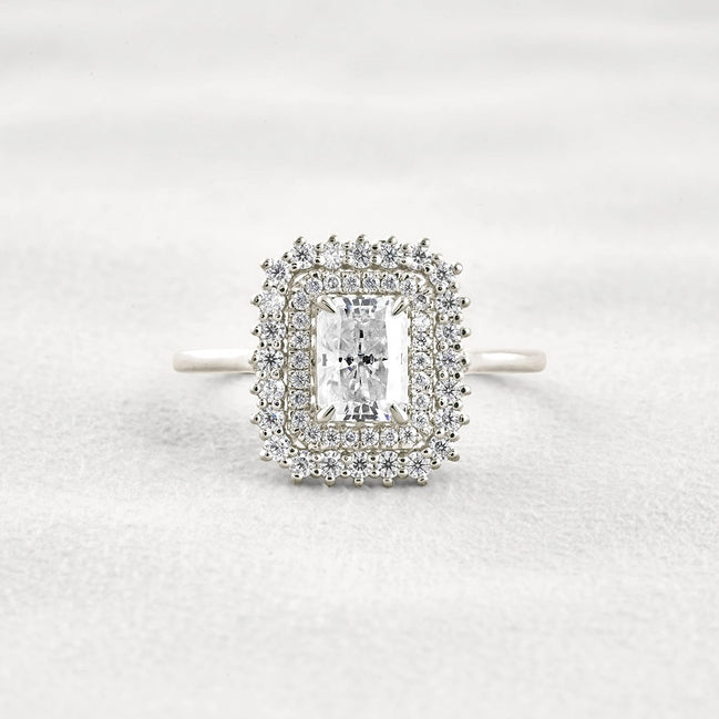 Radiant Cut Double Halo Moissnaite Engagement Wedding Ring