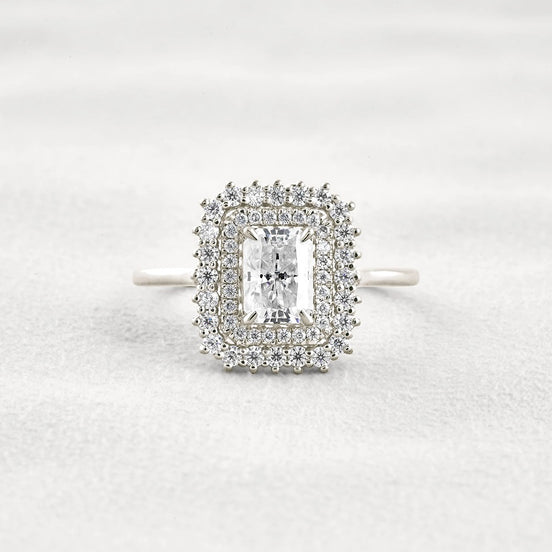 Radiant Cut Double Halo Moissnaite Engagement Wedding Ring