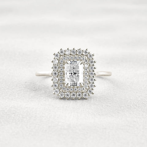 Radiant Cut Double Halo Moissnaite Engagement Wedding Ring