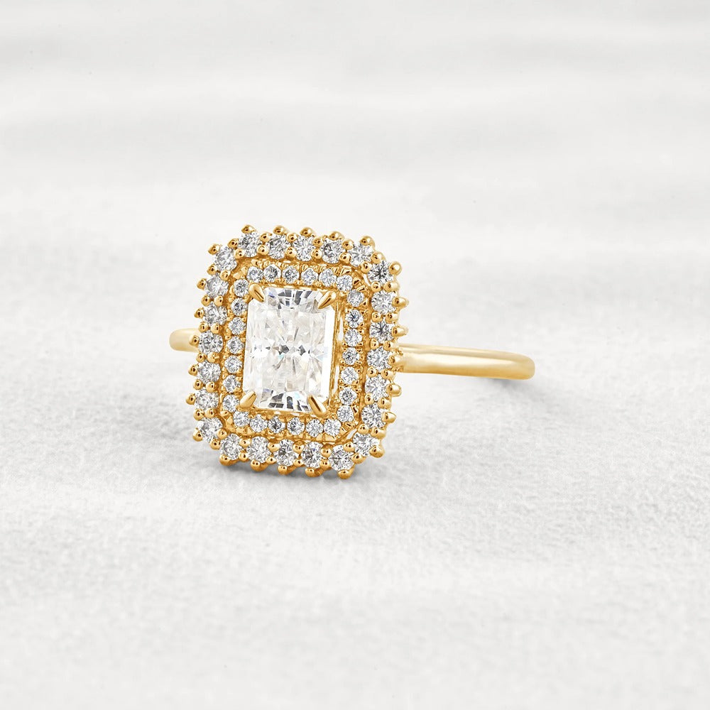 Radiant Cut Double Halo Moissnaite Engagement Wedding Ring