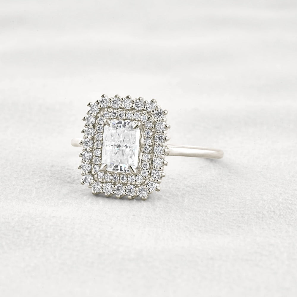 Radiant Cut Double Halo Moissnaite Engagement Wedding Ring