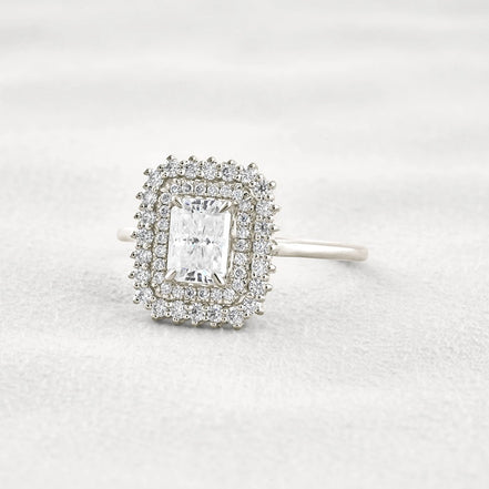 Radiant Cut Double Halo Moissnaite Engagement Wedding Ring