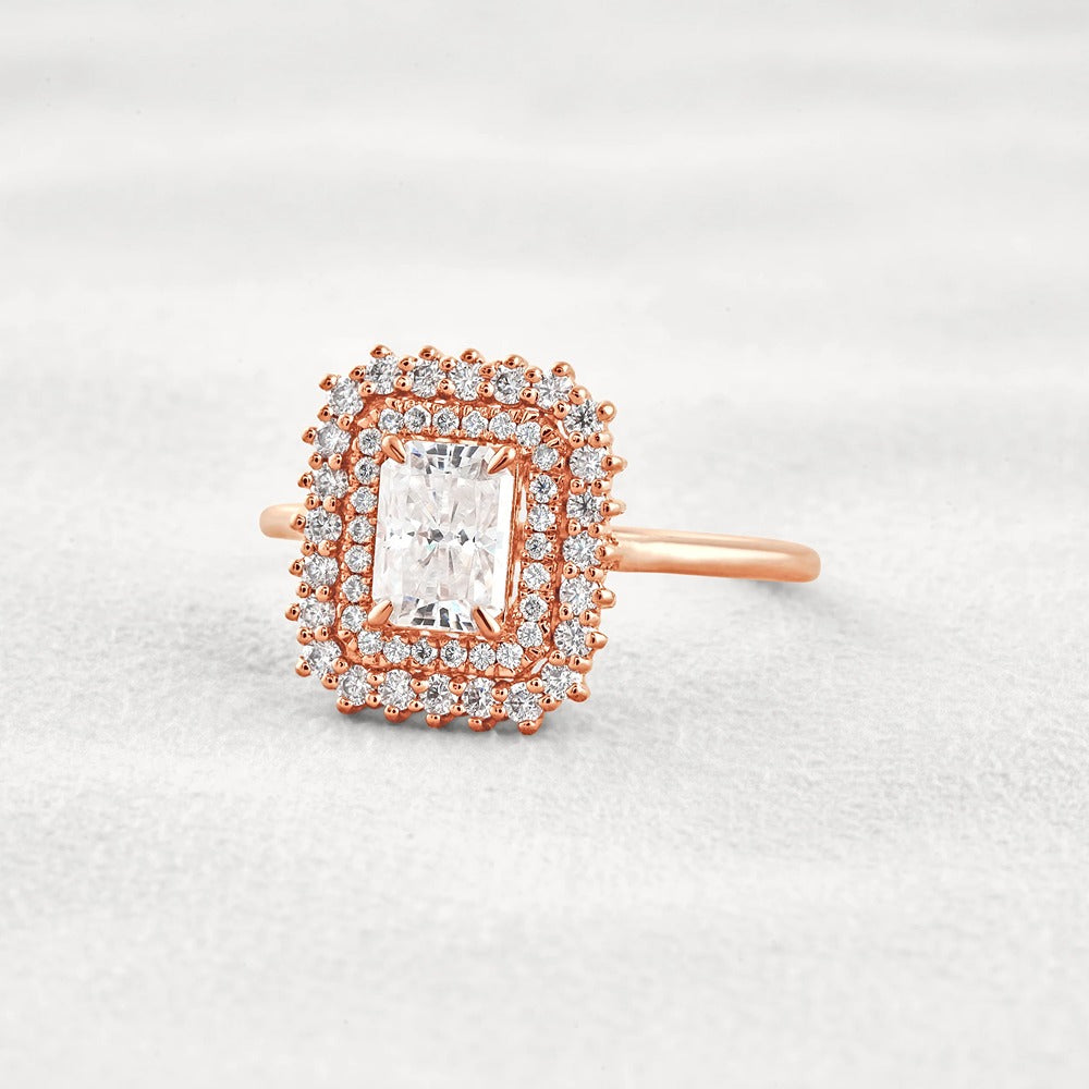 Radiant Cut Double Halo Moissnaite Engagement Wedding Ring