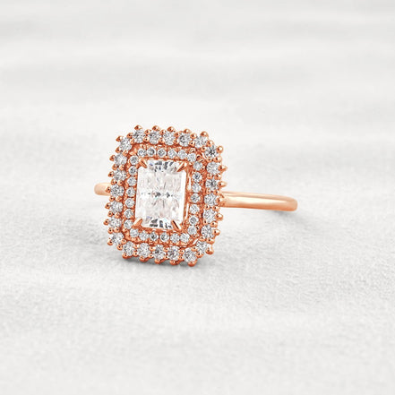 Radiant Cut Double Halo Moissnaite Engagement Wedding Ring