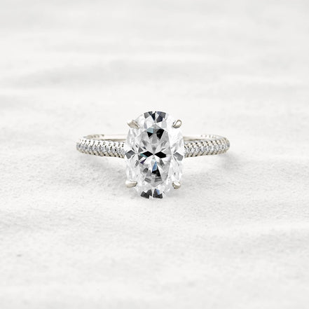 Hidden Accent & Pave Set Oval Cut Moissanite Wedding Ring