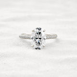 Hidden Accent & Pave Set Oval Cut Moissanite Wedding Ring