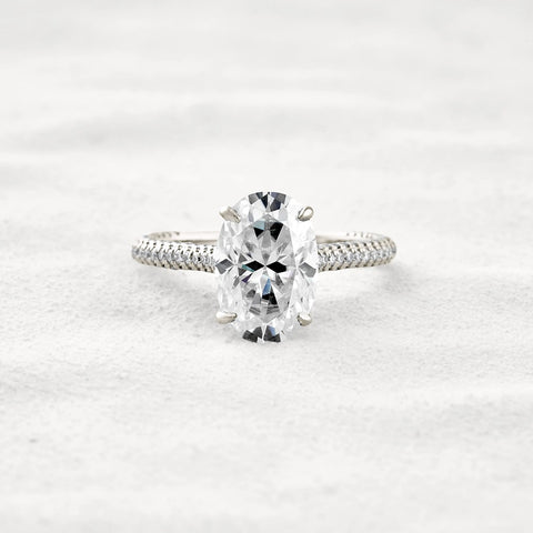 Hidden Accent & Pave Set Oval Cut Moissanite Wedding Ring