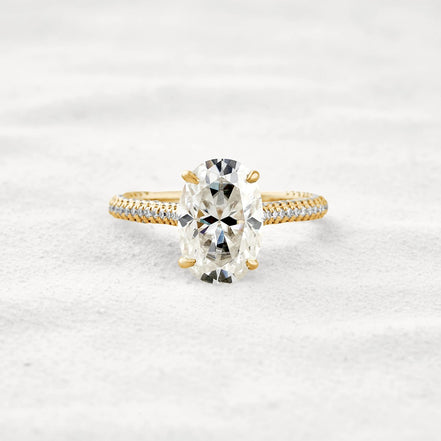 Hidden Accent & Pave Set Oval Cut Moissanite Wedding Ring