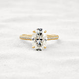 Hidden Accent & Pave Set Oval Cut Moissanite Wedding Ring