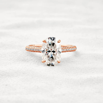 Hidden Accent & Pave Set Oval Cut Moissanite Wedding Ring