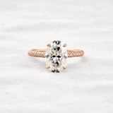 Hidden Accent & Pave Set Oval Cut Moissanite Wedding Ring