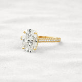 Hidden Accent & Pave Set Oval Cut Moissanite Wedding Ring