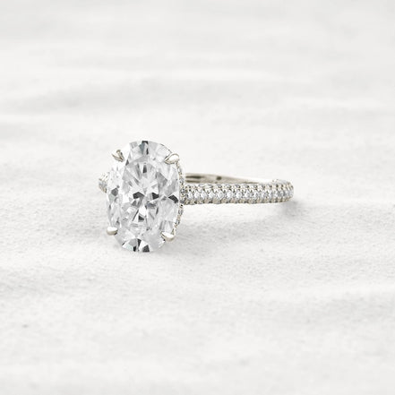 Hidden Accent & Pave Set Oval Cut Moissanite Wedding Ring