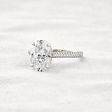Hidden Accent & Pave Set Oval Cut Moissanite Wedding Ring