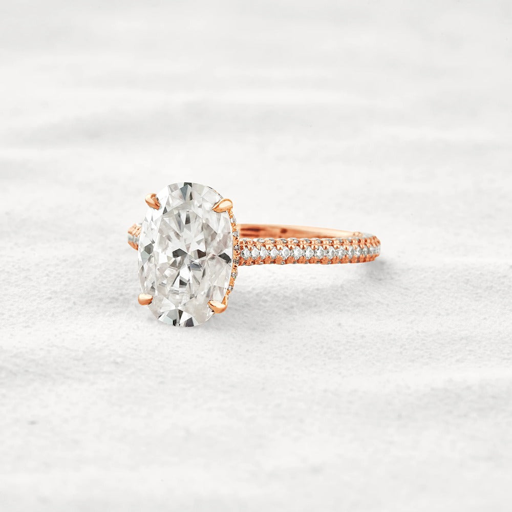 Hidden Accent & Pave Set Oval Cut Moissanite Wedding Ring