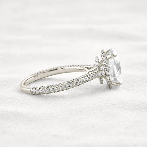Hidden Accent & Pave Set Oval Cut Moissanite Wedding Ring